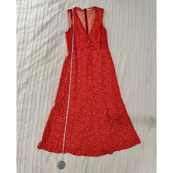 Rebecca Taylor Malia Twist Front Floral Silk Midi Dress Women's 4 Red Garden - Picture 9 of 16